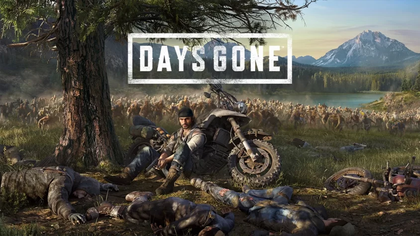Обложка игры Days Gone, главный герой и зомби в фоне