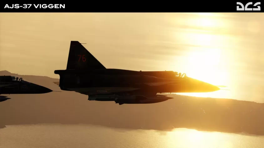 Самолёт AJS-37 Viggen на фоне заката