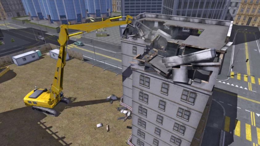 Кран разрушает здание в игре Demolition Company