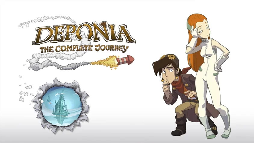 Обложка игры Deponia: The Complete Journey с героями, готовыми отправиться в новое приключение