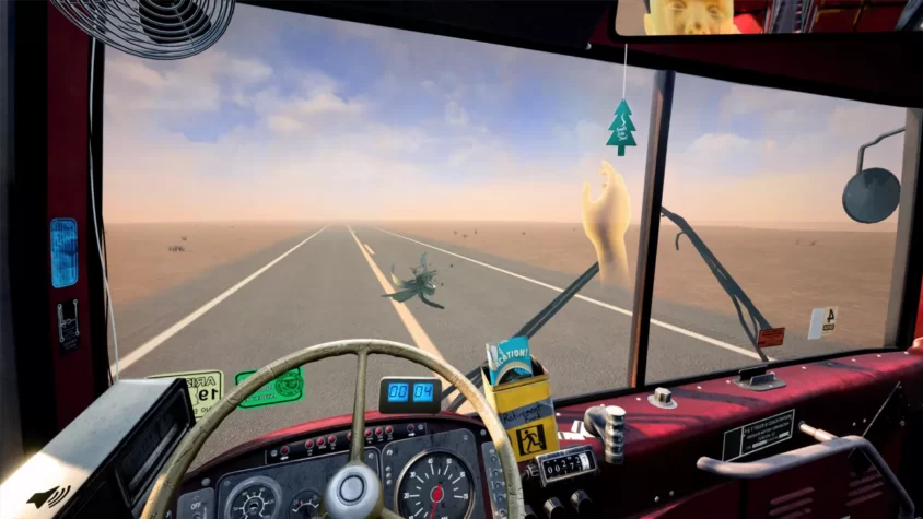Вид из кабины автобуса в Desert Bus Simulator