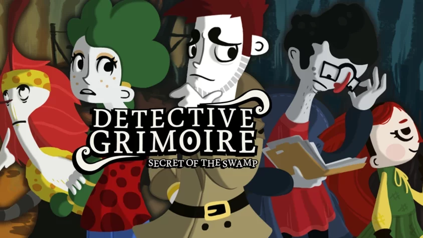 Обложка игры Detective Grimoire, изображающая главных персонажей и загадочную атмосферу игры