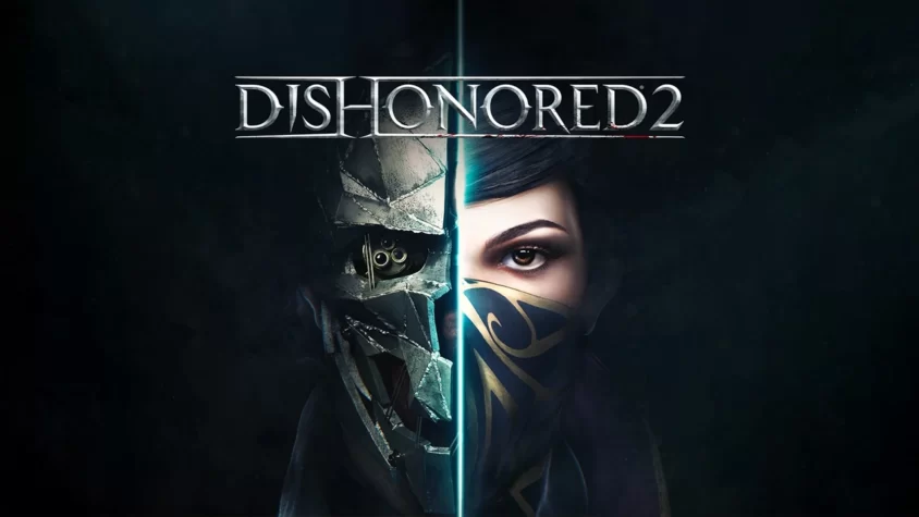Dishonored 2 — обложка игры Dishonored 2 — обложка игры, на которой изображены два главных персонажа: механическое лицо и загадочная фигура с маской