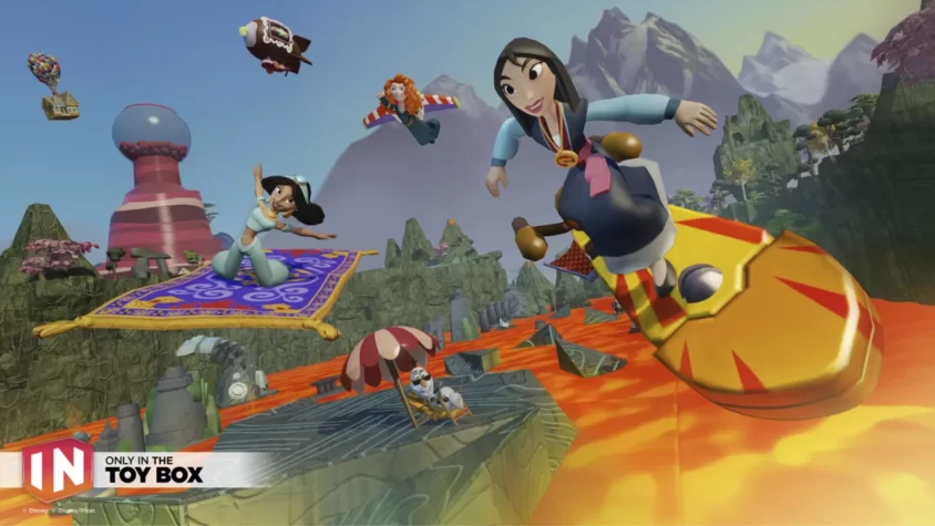 Персонажи Disney Infinity летают в мире Toy Box, избегая лавы и создавая хаос