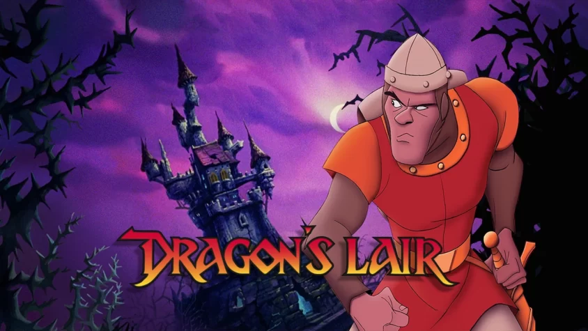 Dragon's Lair — ну да, снова принц на белом коне Обложка игры Dragon's Lair с главным героем, который готов сделать всё, чтобы спасти даму, игнорируя очевидные шансы на успех