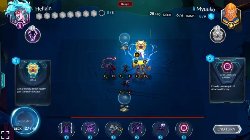 Сцена из игры Duelyst GG, бой в разгаре