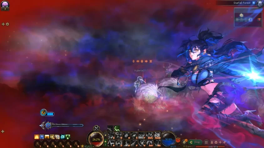 Персонаж использует мощное заклинание в Dungeon Fighter Online