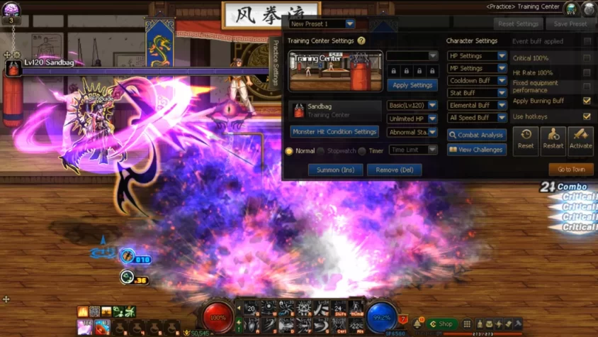 Персонажи на тренировке в Dungeon Fighter Online