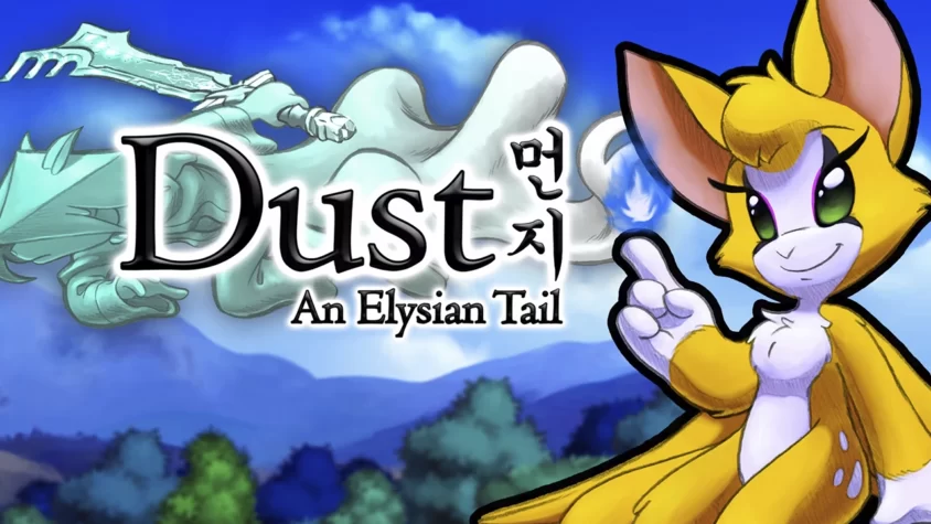 Обложка игры Dust: An Elysian Tail с персонажем, который явно занят важными делами, как всегда.