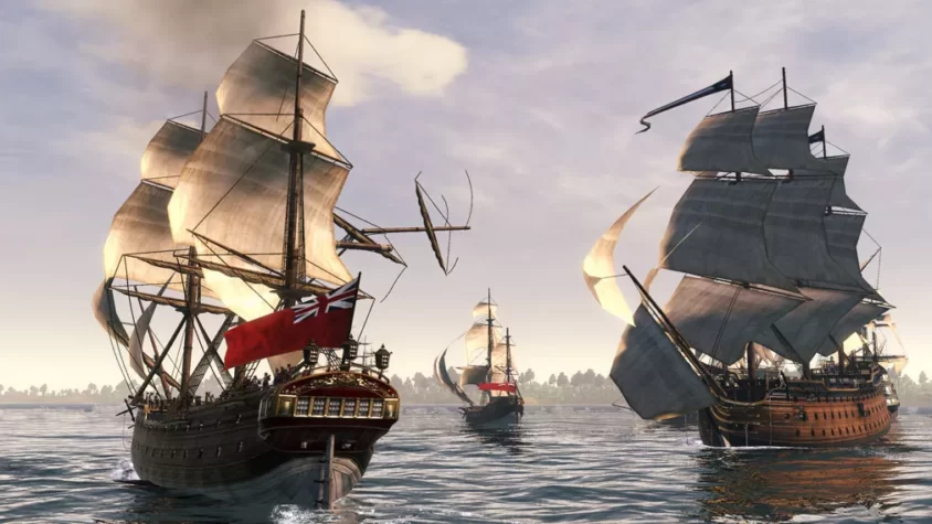 Боевые корабли в игре Empire: Total War на фоне моря