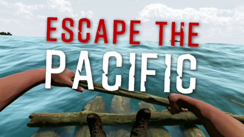 Главная обложка игры Escape the Pacific, показывающая руки героя, гребущие по океану