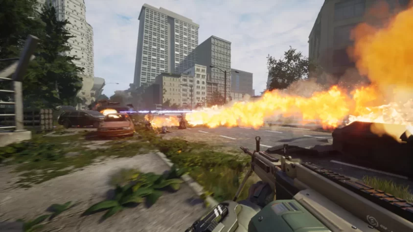 В игре Eximius: Seize the Frontline персонаж использует огнемет