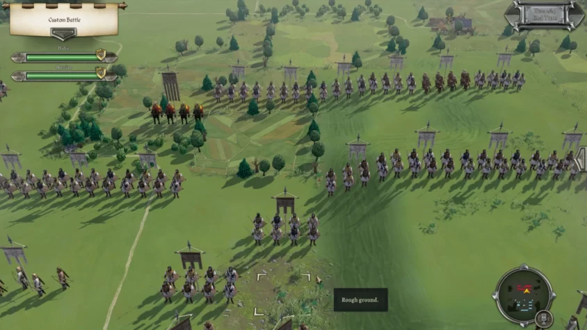 Поле битвы в игре Field of Glory II: Medieval с армиями Балтики и России, готовыми к бою