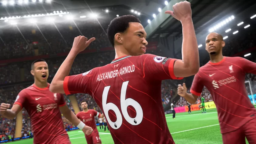 Трент Александер-Арнольд празднует гол в FIFA 22