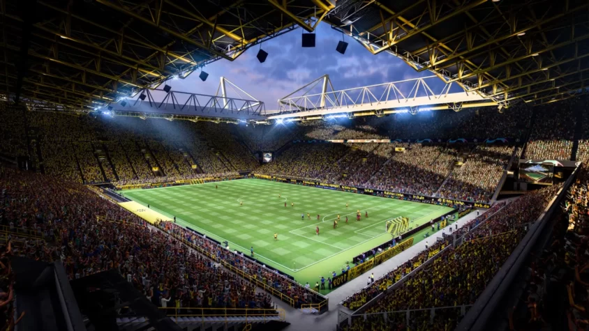 Стадион в FIFA 22 с видом на поле и зрителей