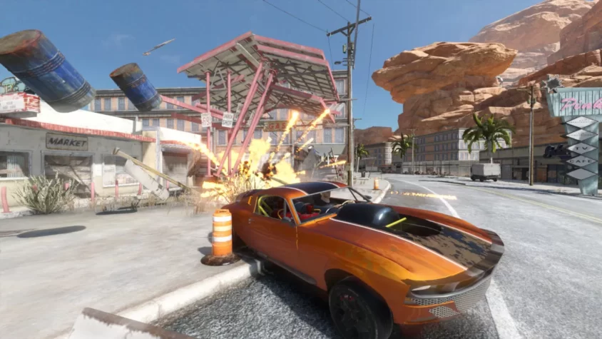 Взрыв на заправке в игре FlatOut 4: Total Insanity