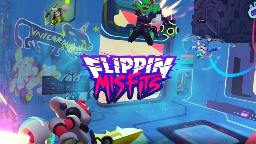 Обложка игры Flippin Misfits с ярким граффити и героями в динамичных позах