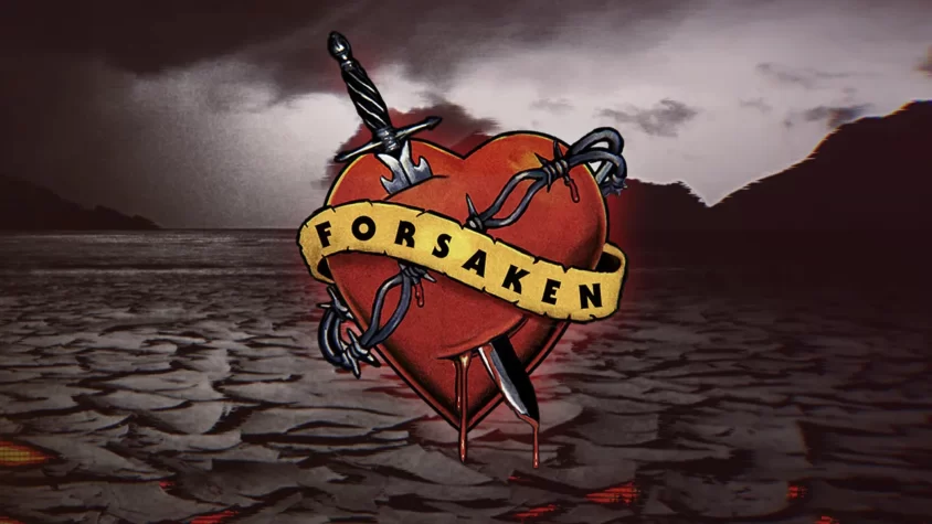 Обложка игры Forsaken Remastered с изображением сердца, пронзенного мечами, на фоне темного неба и потрескавшейся земли