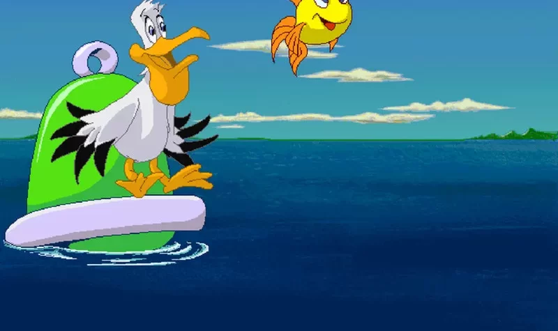Freddi Fish и Пеликан на воде
