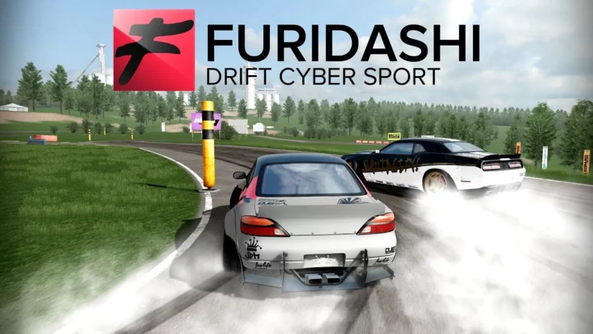Обложка игры FURIDASHI: Drift Cyber Sport, на которой изображены автомобили, скользящие по трассе в стиле дрифт