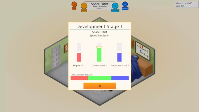 Первая стадия разработки игры в Game Dev Tycoon