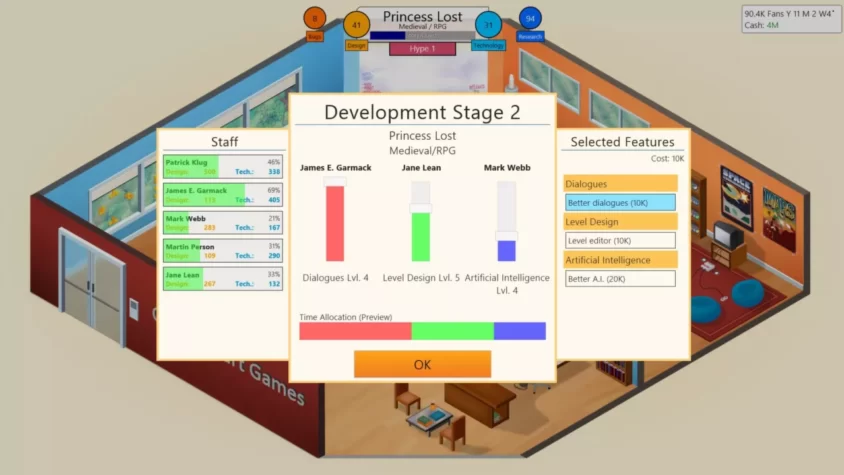 Вторая стадия разработки RPG в Game Dev Tycoon