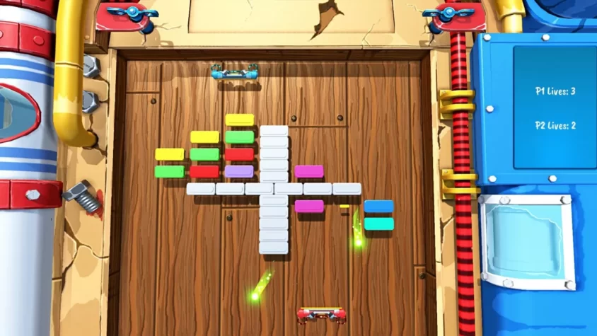 Геймплей Glaive: Brick Breaker с яркими блоками и необычным оформлением уровня