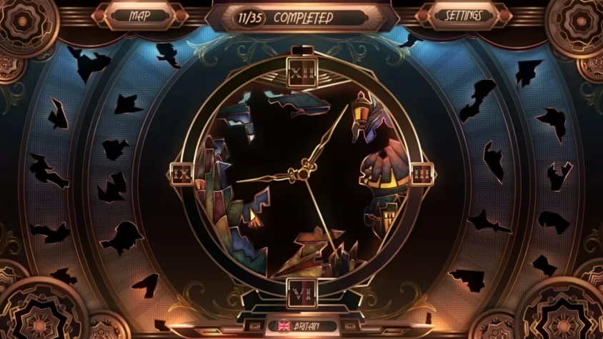 Игровой процесс Glass Masquerade с часами и витражом