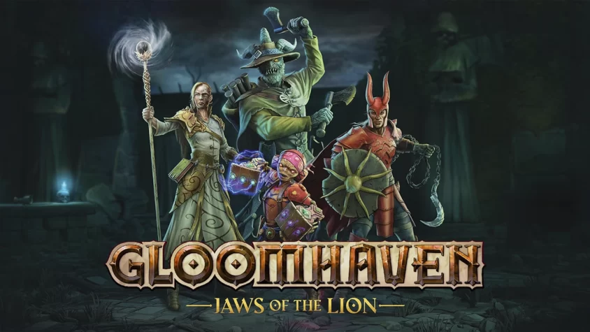 Обложка игры Gloomhaven: герои, готовые к битве с угрожающими силами тьмы