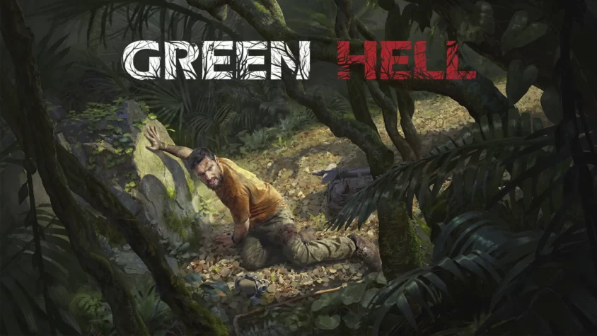 Green Hell: Путеводитель по адскому выживанию Обложка игры Green Hell — герой в джунглях, пытающийся выжить
