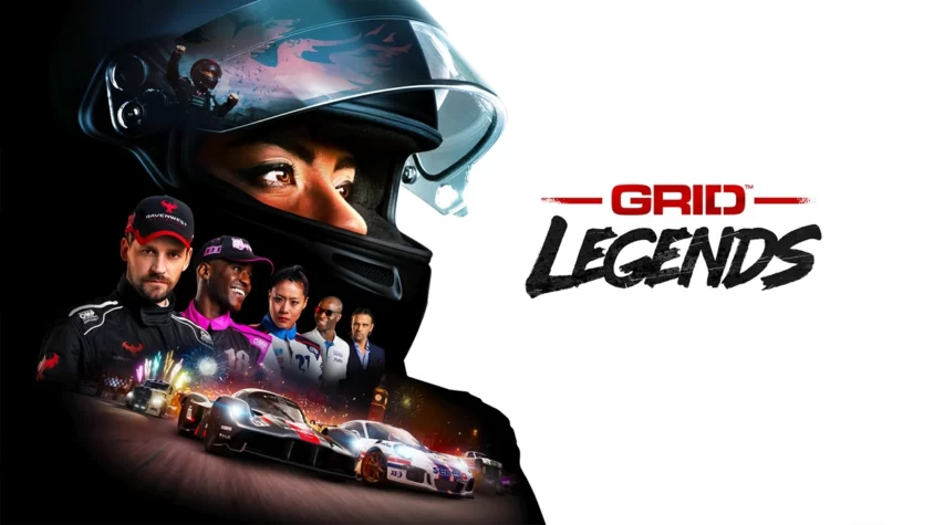Обложка игры GRID Legends, с персонажами и машинами на переднем плане