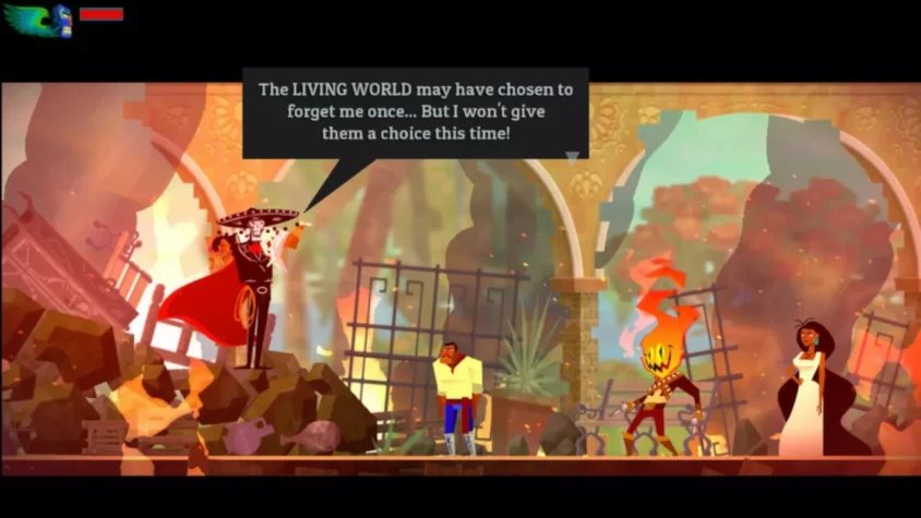 Главный злодей Guacamelee! раскрывает свои коварные планы, пока герои стоят и слушают