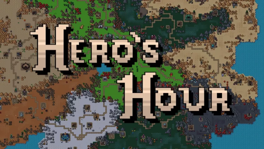 Hero's Hour — обложка игры Обложка игры Hero's Hour, пиксельное изображение мира с фэнтезийными элементами
