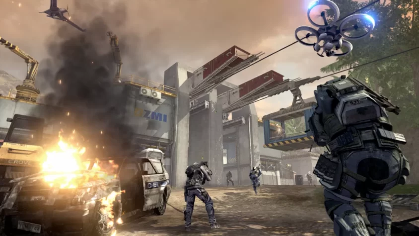 В Ironsight бойцы сражаются среди дымящихся руин, на поле битвы дрон с разведывательной миссией