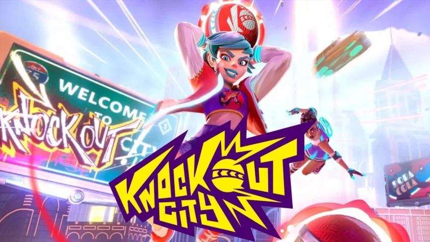 Knockout City - Обложка игры Обложка игры Knockout City, на которой изображены персонажи, готовящиеся к игре в динамичном и ярком стиле