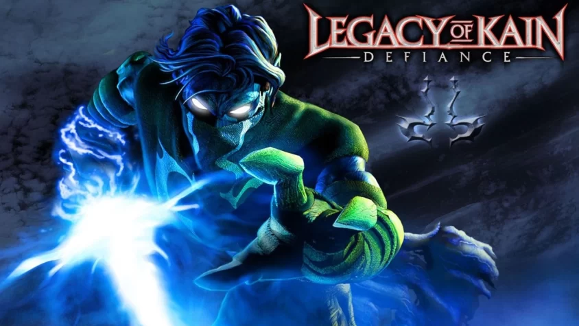 Legacy of Kain: Defiance Обложка игры, на которой изображен Разиэль, вампир с демоническим видом, с мощным энергетическим зарядом в руке