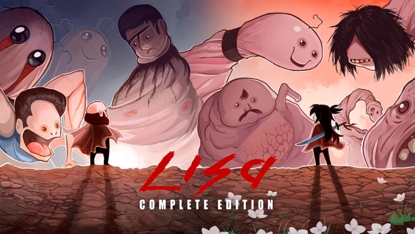 Обложка игры LISA: The Painful, где персонажи сталкиваются с ужасными и ироничными ситуациями