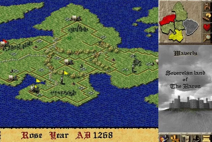 Игра Lords of the Realm II: карта мира с заснеженными территориями в 1268 году