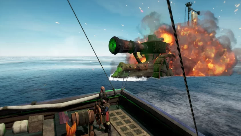 Эпичное сражение на море в игре Man O' War: Corsair с огромной пушкой