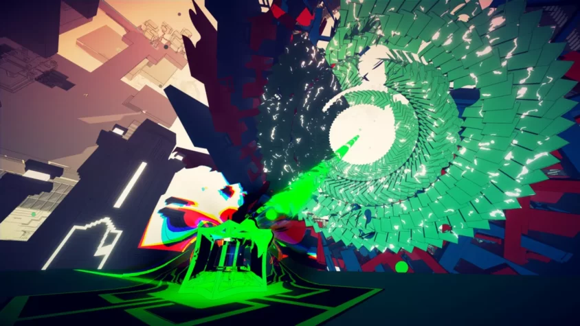 Яркий и абстрактный мир игры Manifold Garden с элементами природы и архитектуры