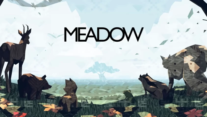 Обложка игры Meadow, изображение лесных животных в низкополигональном стиле