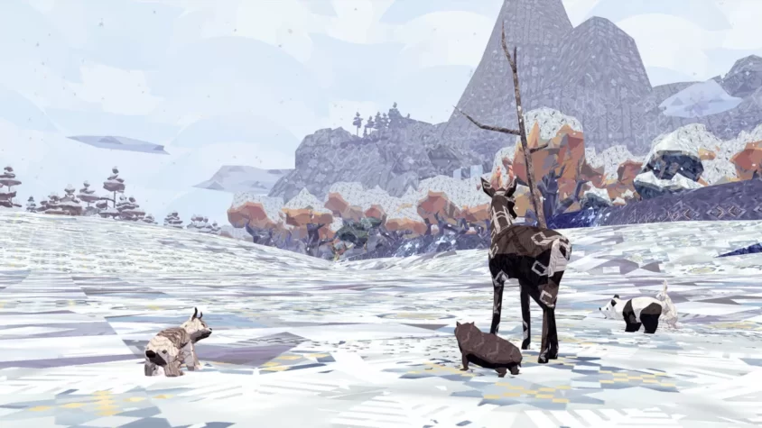 Игровой процесс Meadow, снежная локация с животными в низкополигональном стиле