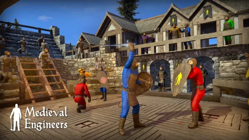 Сражение в Medieval Engineers с использованием щитов и мечей