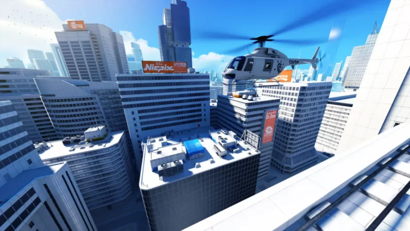Вид на город с высоты из Mirror's Edge с вертолетом