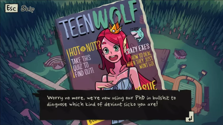 Персонаж в платье на обложке журнала Teen Wolf с вопросом о горячести и отношениях с экс