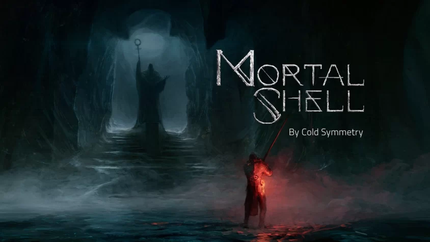 Обложка игры Mortal Shell, на которой изображен таинственный персонаж в мрачном подземелье