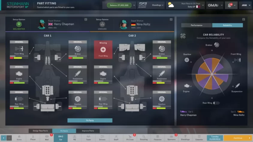 Настройка автомобилей в Motorsport Manager