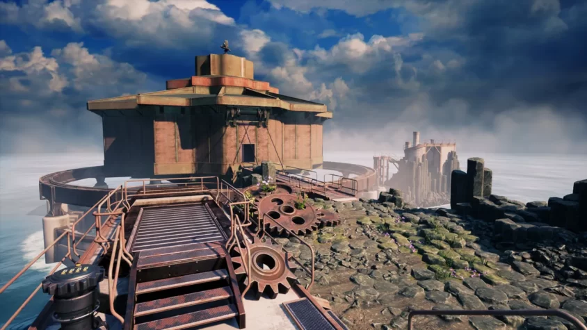 Променад по индустриальному комплексу на острове Myst