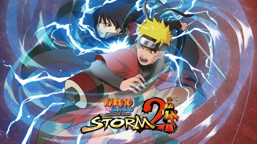 Naruto: Ultimate Ninja Storm 2 – Обложка игры Обложка игры Naruto: Ultimate Ninja Storm 2, на которой изображены Наруто и Саске, окруженные молниями