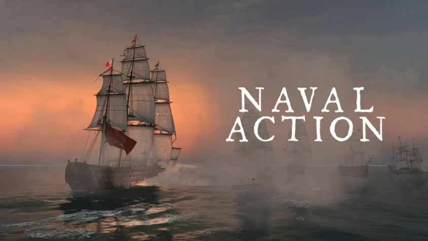 Naval Action — стратегическая морская игра Обложка игры Naval Action с изображением парусного корабля на фоне морского горизонта